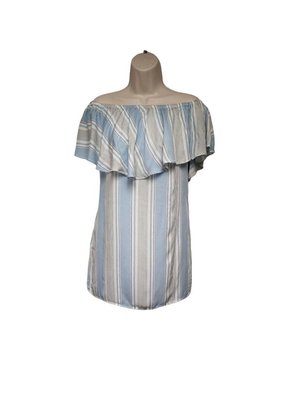WAYF Women's Size S Blue and White Stripe Side Pocket Cold Shoulder Mini Dress S